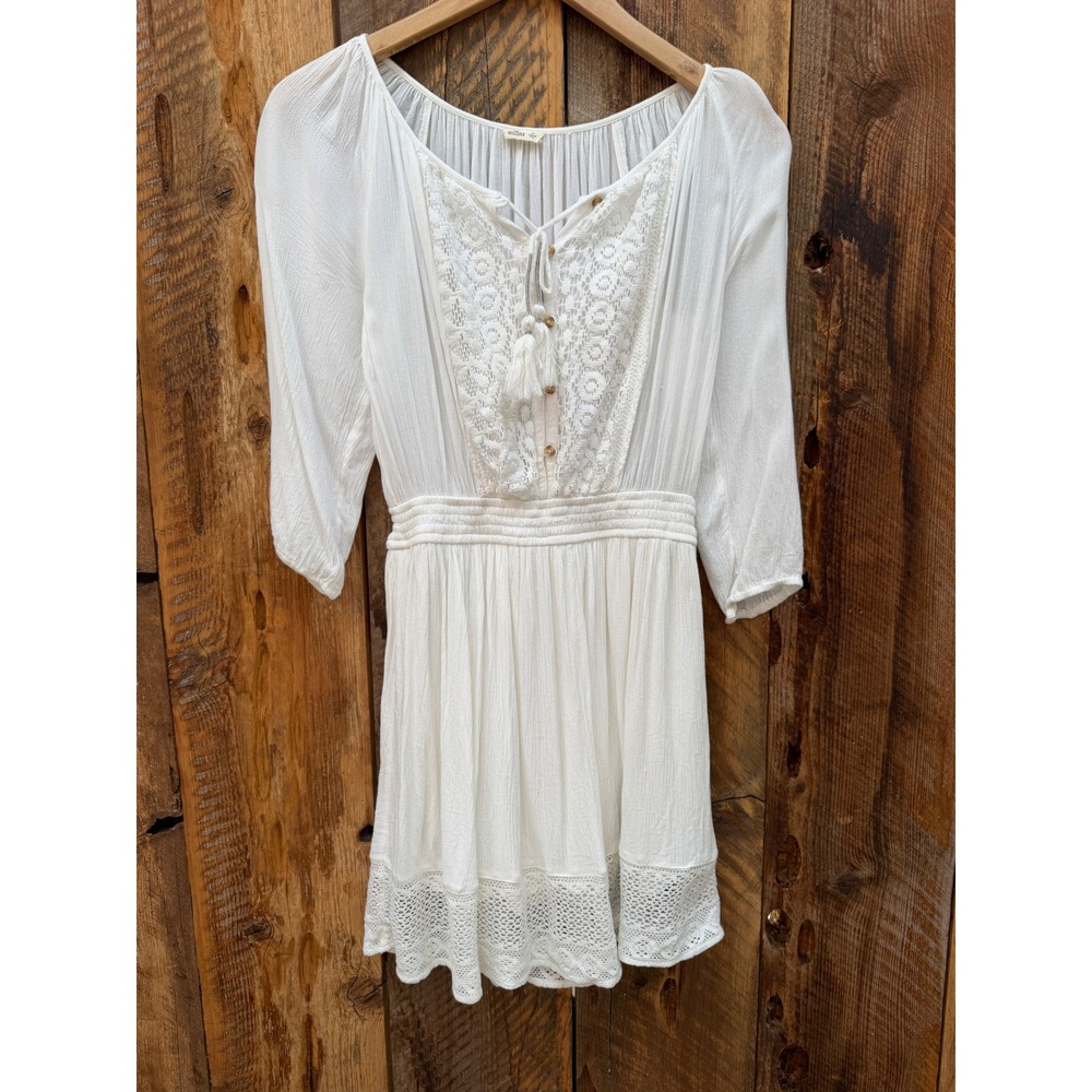 Hollister White Lace Mini Dress XS Cottagecore Boho Prairie Festival Peasant